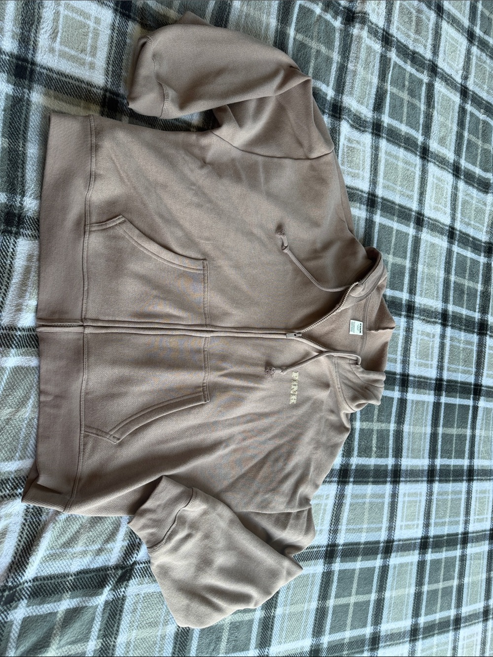 PINK Victoria's Secret Zip-Up Hoodie in Taupe